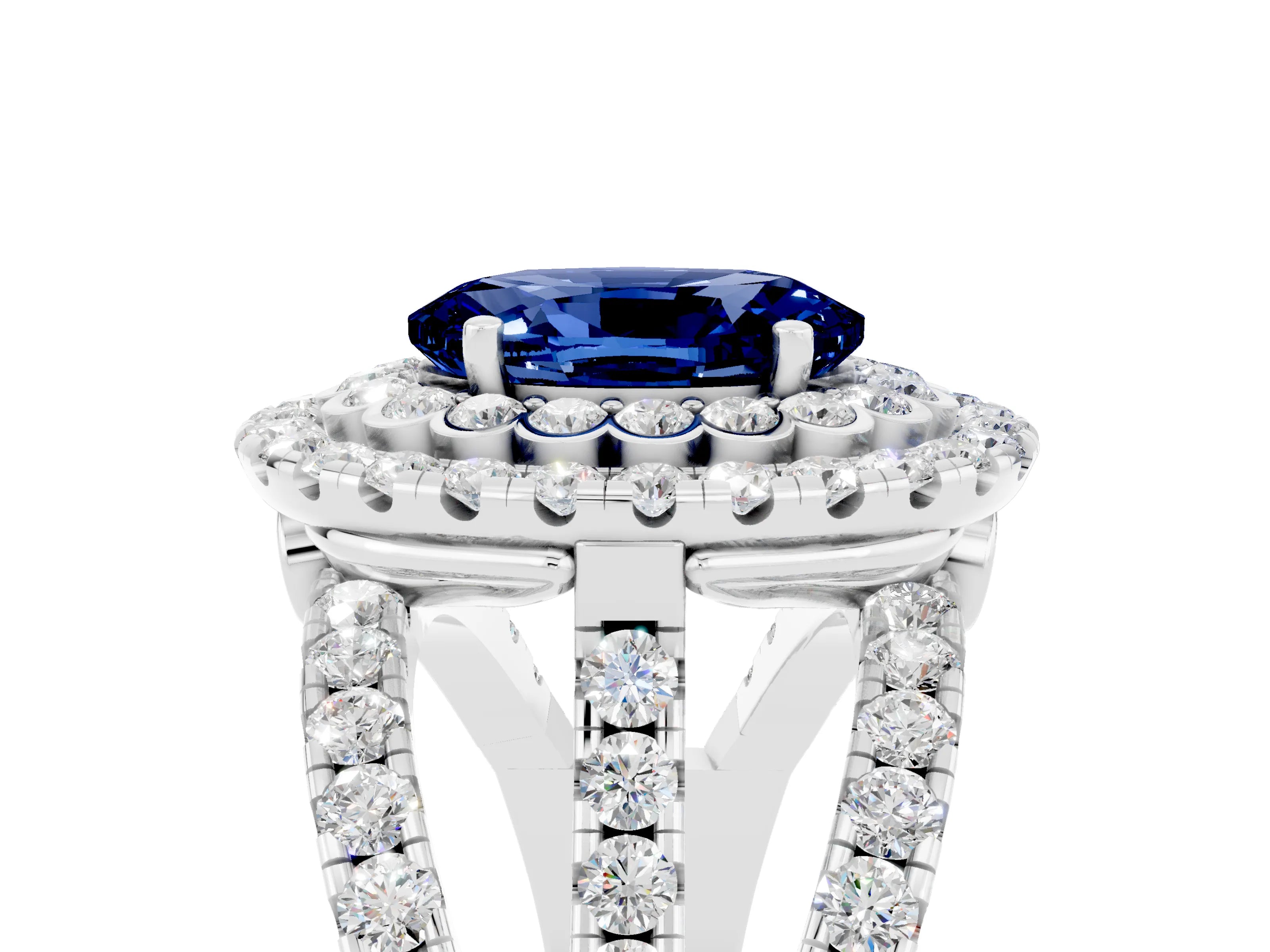 White gold Double Halo Oval Cut Diamond Split Shank Pave Set Ring_5