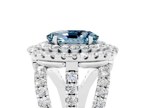 White gold Double Halo Oval Cut Diamond Split Shank Pave Set Ring_5
