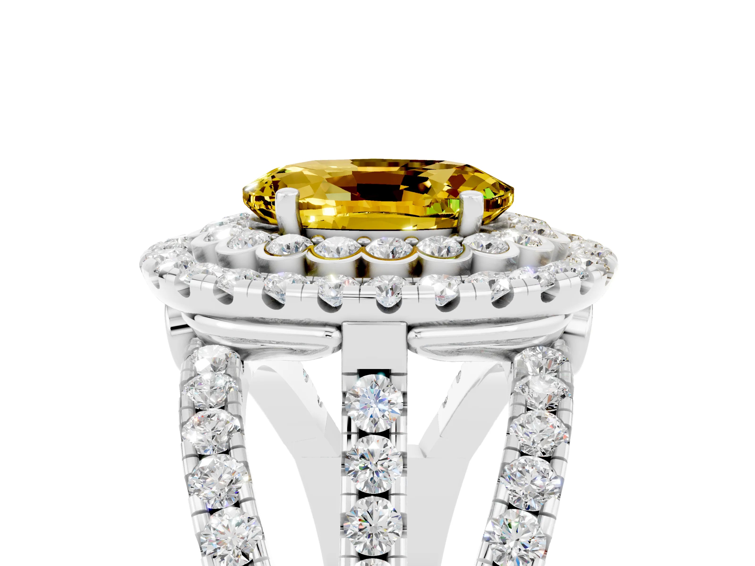 White gold Double Halo Oval Cut Diamond Split Shank Pave Set Ring_5