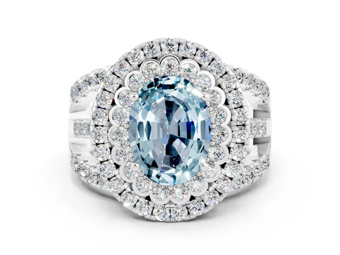 White gold Double Halo Oval Cut Diamond Split Shank Pave Set Ring