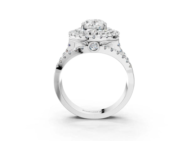 White Gold Oval Scalloped Double Halo Engagement Ring Setting