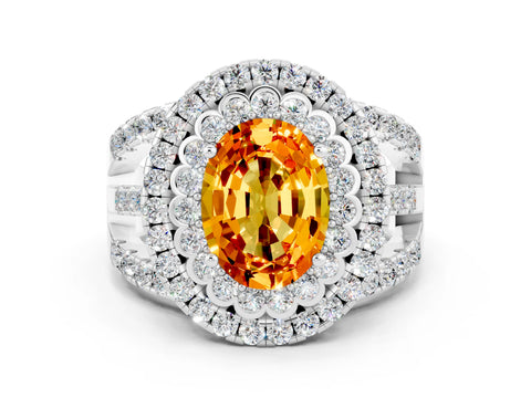 White gold Double Halo Oval Cut Diamond Split Shank Pave Set Ring