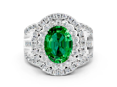 White gold Double Halo Oval Cut Diamond Split Shank Pave Set Ring