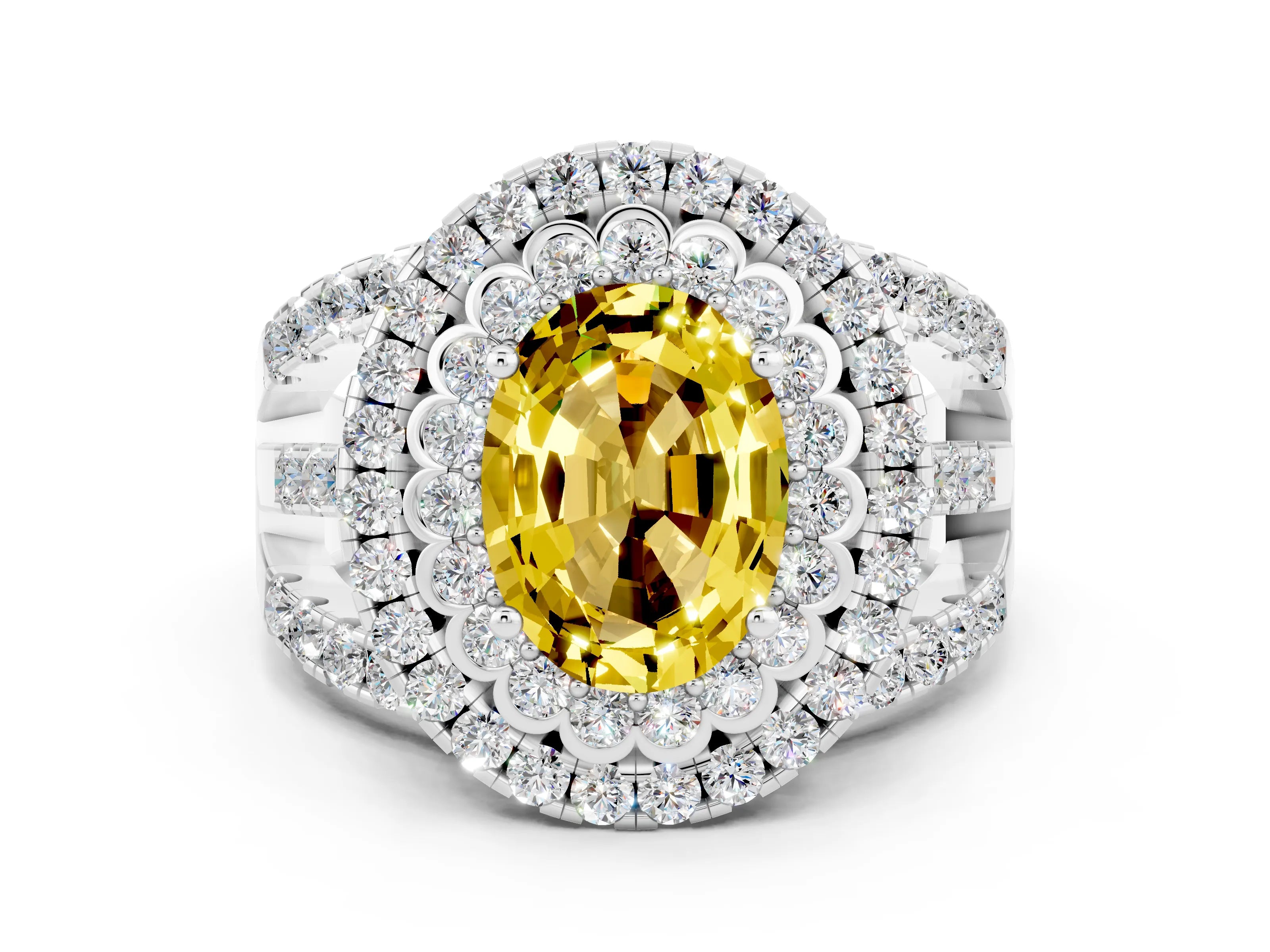 White gold Double Halo Oval Cut Diamond Split Shank Pave Set Ring