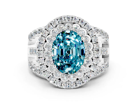 White gold Double Halo Oval Cut Diamond Split Shank Pave Set Ring