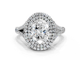 White gold Double Halo Oval Cut Diamond Split Shank Ring with Four Prong Setting_45