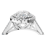 White gold Double Halo Oval Cut Diamond Split Shank Ring with Four Prong Setting_46