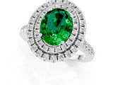 White gold Double Halo Oval Cut Emerald Pavé Band with Four-Prong Setting_1