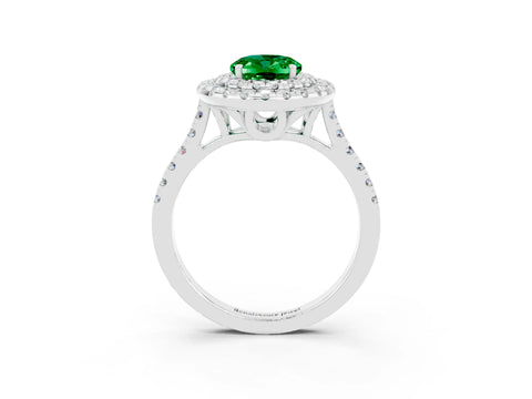 White gold Double Halo Oval Cut Emerald Pavé Band with Four-Prong Setting_3