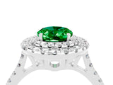 White gold Double Halo Oval Cut Emerald Pavé Band with Four-Prong Setting_4
