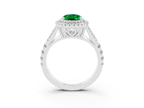 White gold Double Halo Oval Cut Emerald Split Shank Engagement Ring with Four-Prong Setting_3