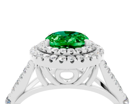 White gold Double Halo Oval Cut Emerald Split Shank Engagement Ring with Four-Prong Setting_4