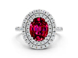 White gold Double Halo Oval Cut Garnet Pavé Band with Four-Prong Setting