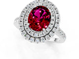 White gold Double Halo Oval Cut Garnet Pavé Band with Four-Prong Setting_1