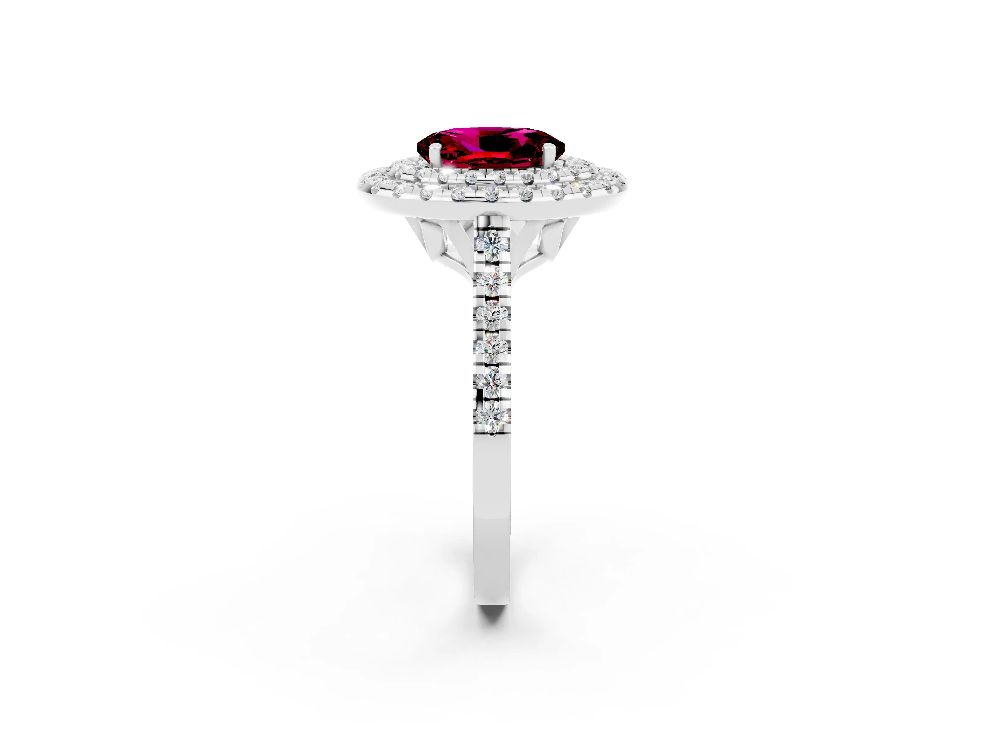 White gold Double Halo Oval Cut Garnet Pavé Band with Four-Prong Setting_2