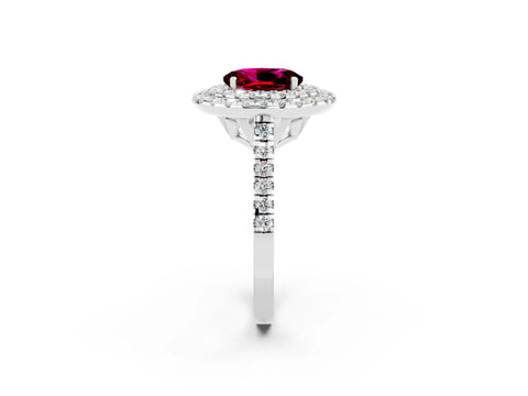 White gold Double Halo Oval Cut Garnet Pavé Band with Four-Prong Setting_2