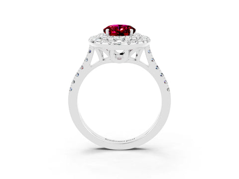 White gold Double Halo Oval Cut Garnet Pavé Band with Four-Prong Setting_3