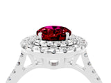 White gold Double Halo Oval Cut Garnet Pavé Band with Four-Prong Setting_4