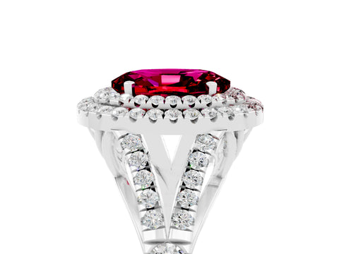 White gold Double Halo Oval Cut Garnet Split Shank Engagement Ring with Four-Prong Setting_5