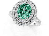 White gold Double Halo Oval Cut Green Sapphire Pavé Band with Four-Prong Setting_1