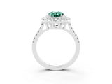 White gold Double Halo Oval Cut Green Sapphire Pavé Band with Four-Prong Setting_3