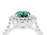 White gold Double Halo Oval Cut Green Sapphire Pavé Band with Four-Prong Setting_4