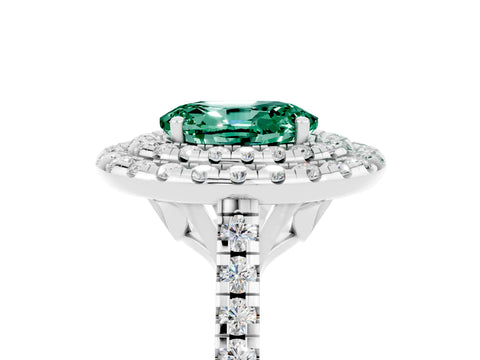 White gold Double Halo Oval Cut Green Sapphire Pavé Band with Four-Prong Setting_5