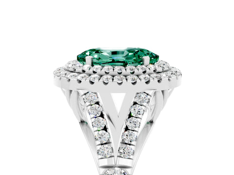 White gold Double Halo Oval Cut Green Sapphire Pavé Split Shank Ring with Prong Setting_5