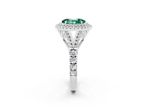 White gold Double Halo Oval Cut Green Sapphire Split Shank Engagement Ring with Four-Prong Setting_2