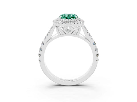 White gold Double Halo Oval Cut Green Sapphire Split Shank Engagement Ring with Four-Prong Setting_3