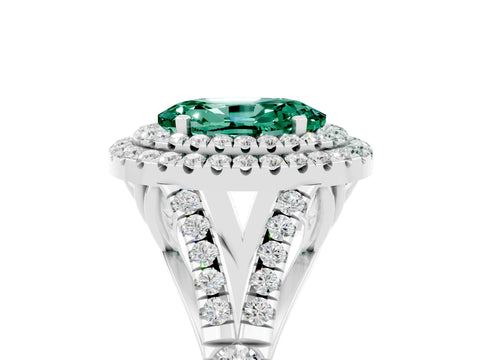 White gold Double Halo Oval Cut Green Sapphire Split Shank Engagement Ring with Four-Prong Setting_5