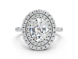 White gold Double Halo Oval Cut Moissanite Pavé Band with Four-Prong Setting