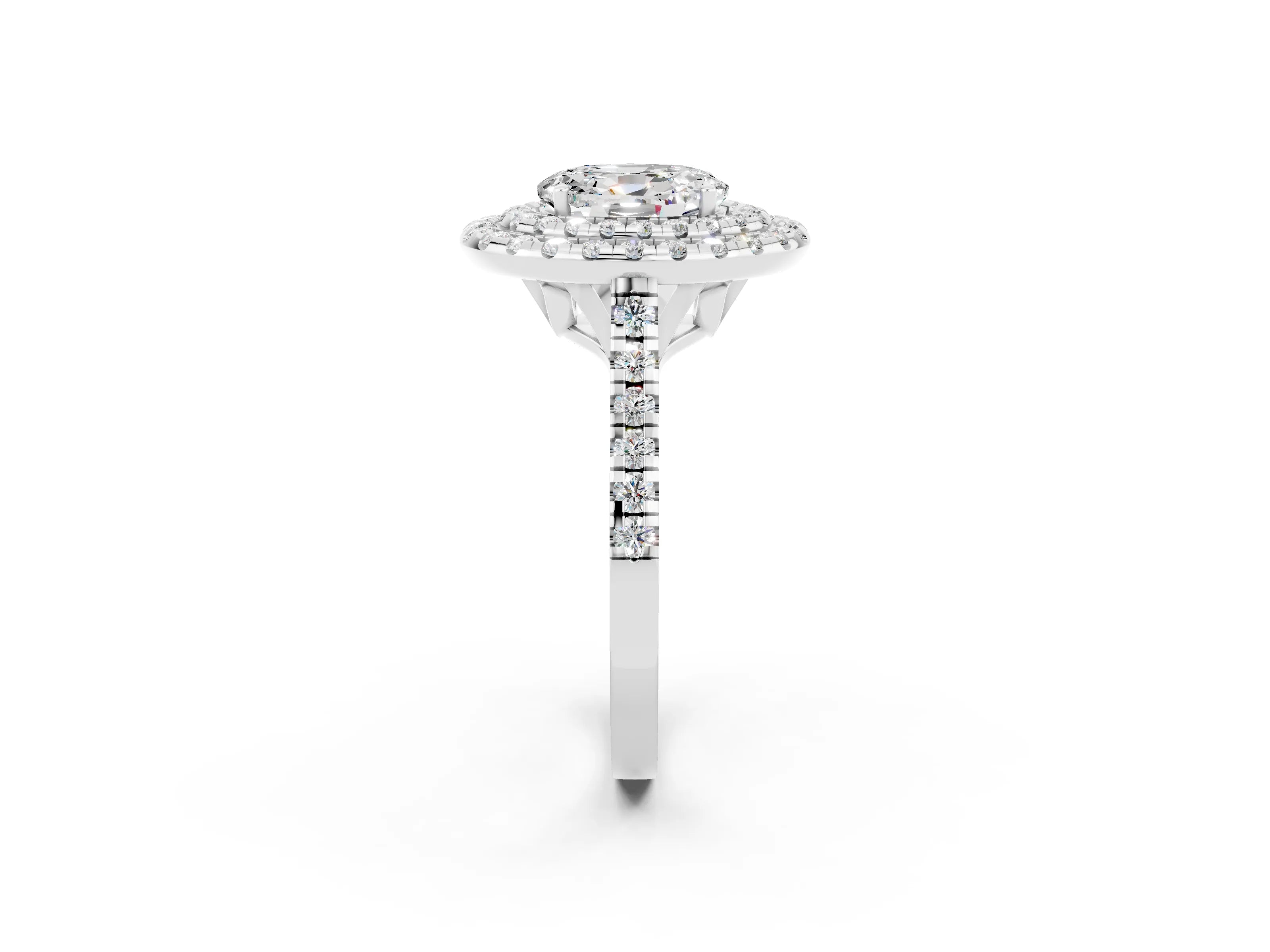 White gold Double Halo Oval Cut Moissanite Pavé Band with Four-Prong Setting_2