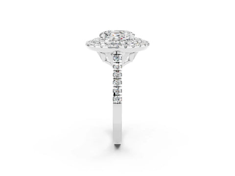 White gold Double Halo Oval Cut Moissanite Pavé Band with Four-Prong Setting_2