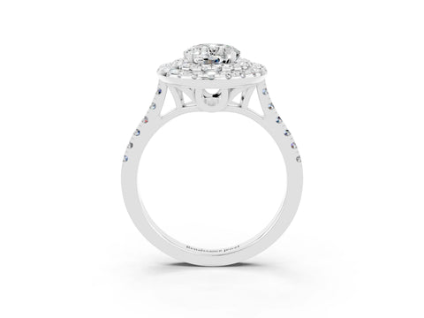 White gold Double Halo Oval Cut Moissanite Pavé Band with Four-Prong Setting_3