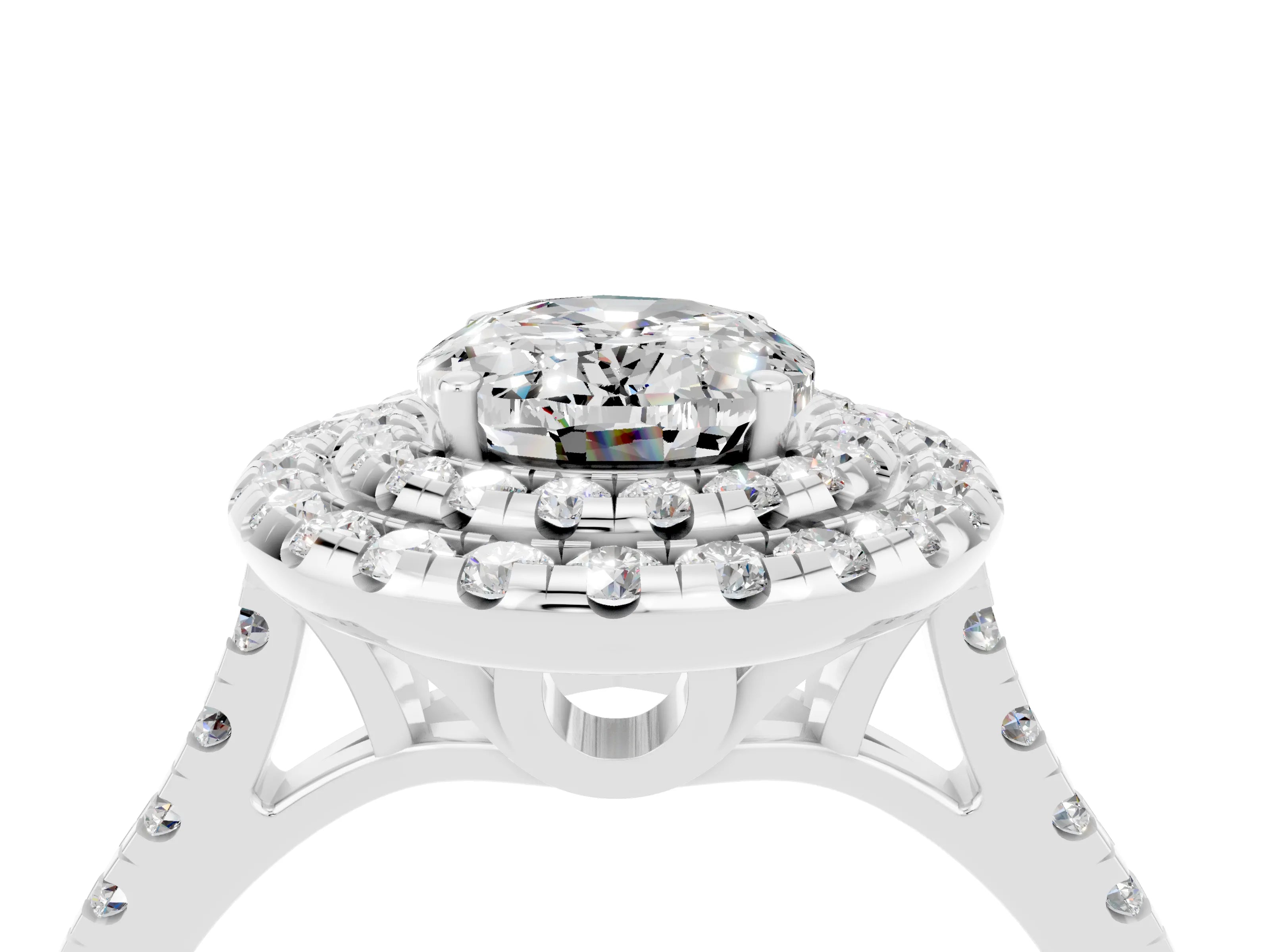 White gold Double Halo Oval Cut Moissanite Pavé Band with Four-Prong Setting_4