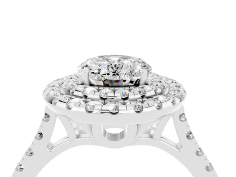 White gold Double Halo Oval Cut Moissanite Pavé Band with Four-Prong Setting_4