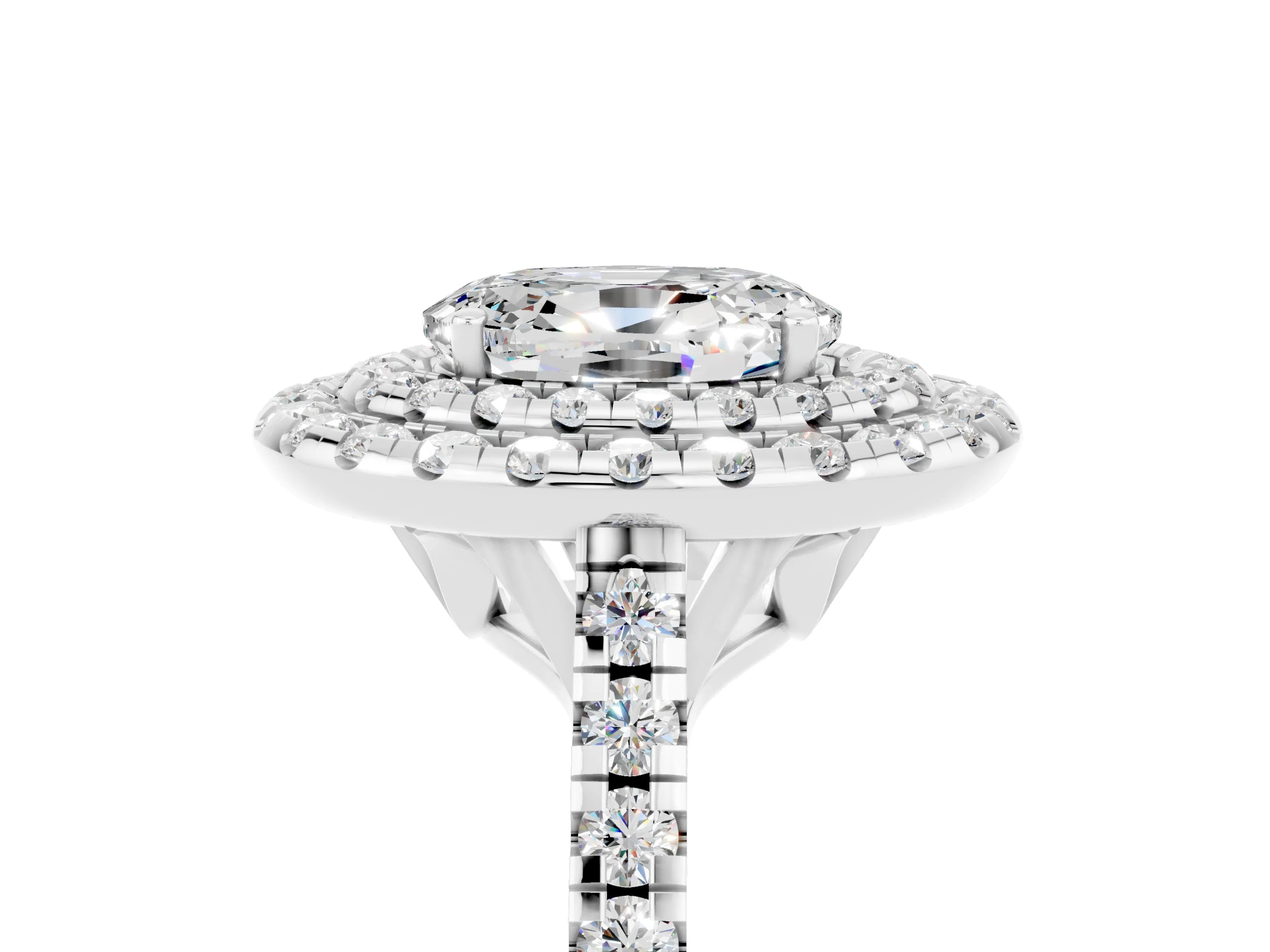 White gold Double Halo Oval Cut Moissanite Pavé Band with Four-Prong Setting_5