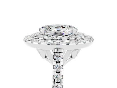 White gold Double Halo Oval Cut Moissanite Pavé Band with Four-Prong Setting_5