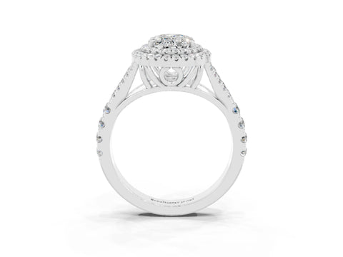 White gold Double Halo Oval Cut Moissanite Pavé Split Shank Ring with Prong Setting_3