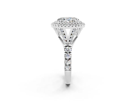 White gold Double Halo Oval Cut Moissanite Split Shank Engagement Ring with Four-Prong Setting_2