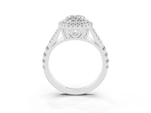White gold Double Halo Oval Cut Moissanite Split Shank Engagement Ring with Four-Prong Setting_3