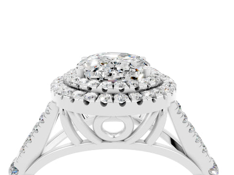 White gold Double Halo Oval Cut Moissanite Split Shank Engagement Ring with Four-Prong Setting_4