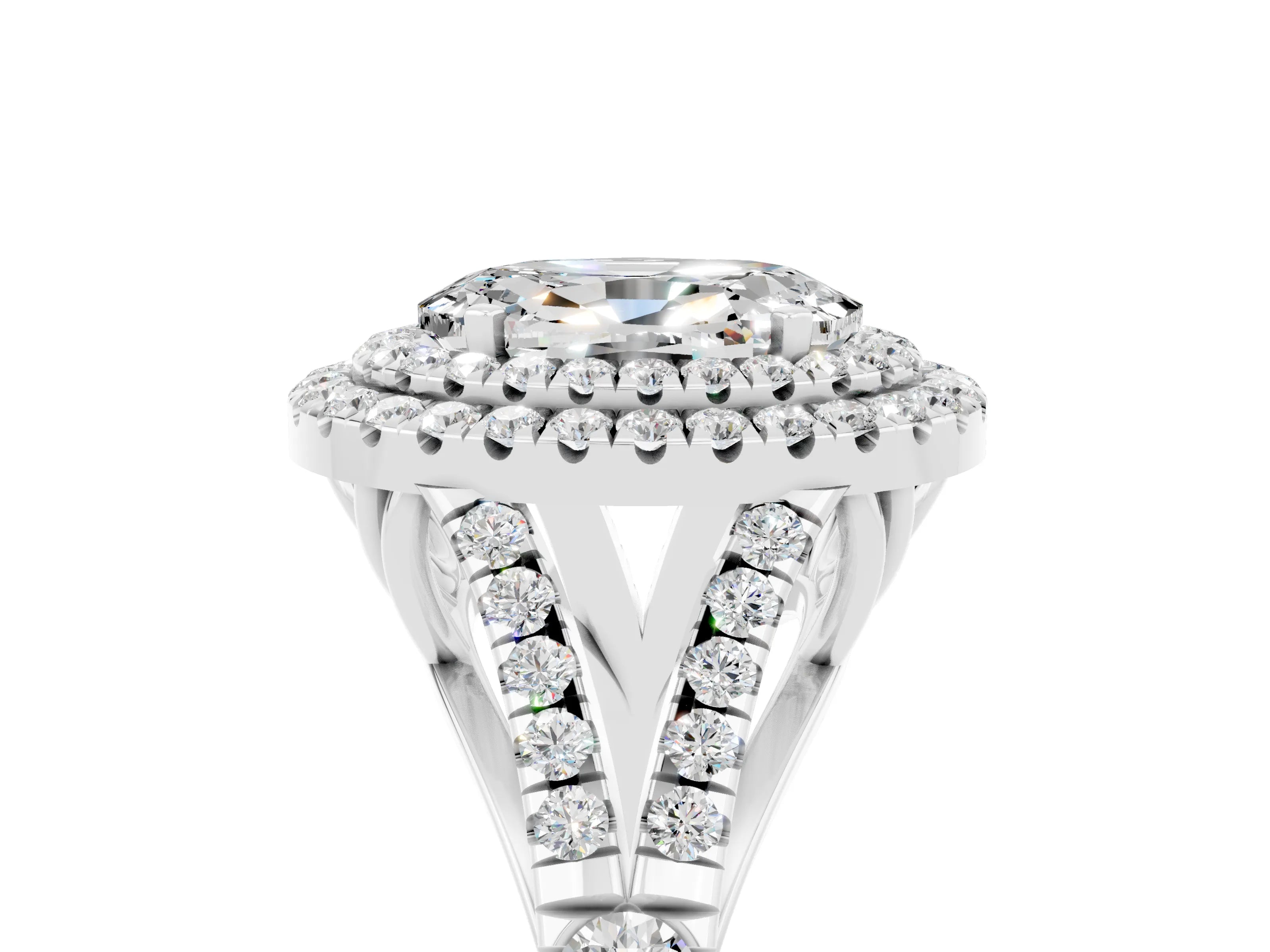 White gold Double Halo Oval Cut Moissanite Split Shank Engagement Ring with Four-Prong Setting_5