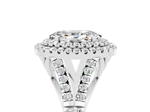 White gold Double Halo Oval Cut Moissanite Split Shank Engagement Ring with Four-Prong Setting_5