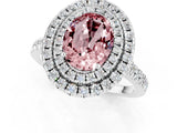 White gold Double Halo Oval Cut Morganite Pavé Band with Four-Prong Setting_1