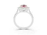 White gold Double Halo Oval Cut Morganite Pavé Band with Four-Prong Setting_3