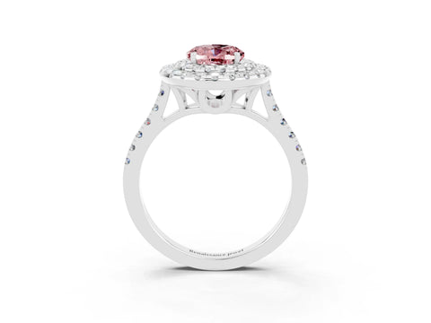 White gold Double Halo Oval Cut Morganite Pavé Band with Four-Prong Setting_3