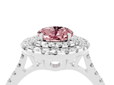 White gold Double Halo Oval Cut Morganite Pavé Band with Four-Prong Setting_4