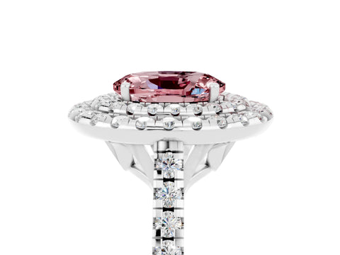 White gold Double Halo Oval Cut Morganite Pavé Band with Four-Prong Setting_5